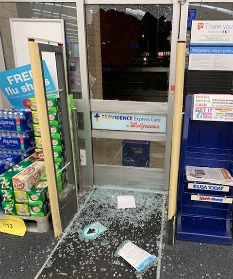 Walgreens shattered door