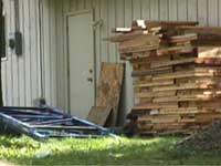 Lumber piled unstably