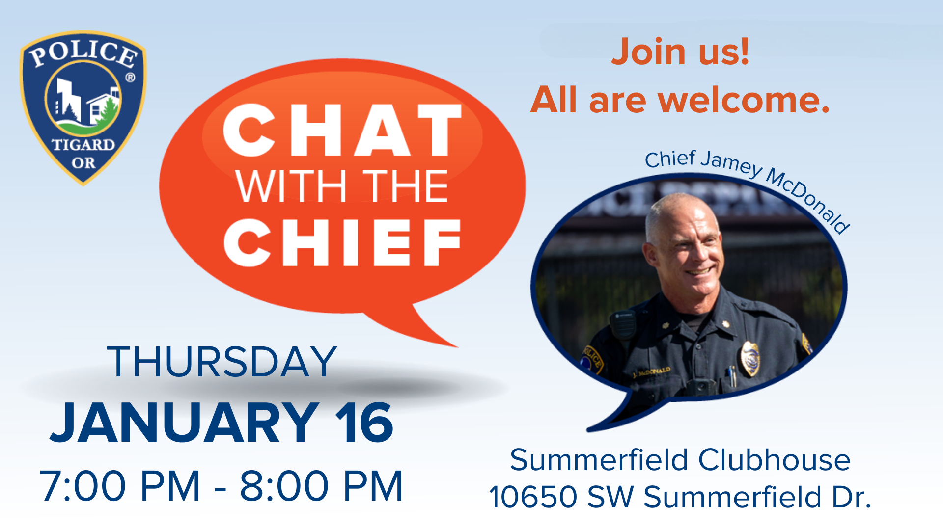 Chat with the Chief January 16, 2025 at Summerfield Clubhouse